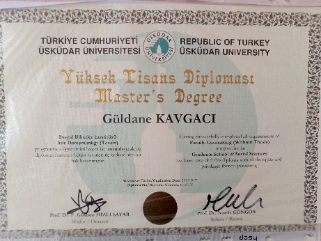 Güldane Kavgacı Üsküdar  Üniversitesi Aile Danışmanlığı  Yüksek Lisans Diploması