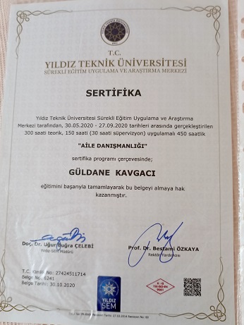 Güldane Kavgacı Yıldız Teknik Üniversitesi Aile Danışmanlığı Sertifikası